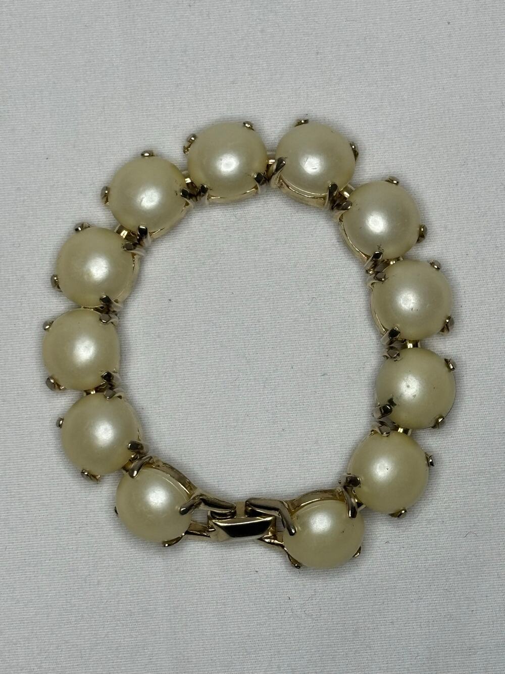 Vintage Prong Set Faux Pearl Bracelet #6193